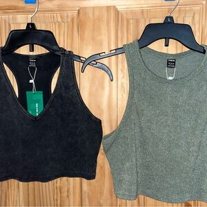 SHEIN Black & Olive Ribbed Cropped Tank Tops lot